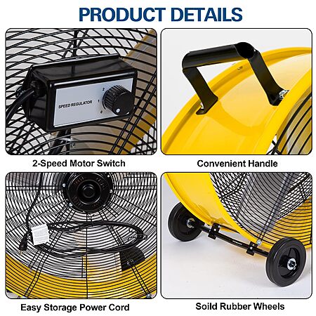 BILT HARD 13000 CFM 30" High Velocity Drum Fan, 2-Speed Heavy Duty Industrial Shop Fan for Garage, Warehouse, Workshop, Commercial, Factory and Basement, UL Listed, Yellow $159.98