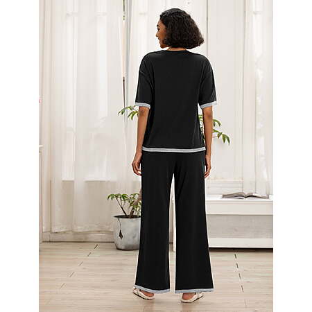 MINTREUS Women's Cotton 2-Piece Loungewear Short-Sleeve Round-Neck Pullover Top Wide-Leg Pants Women's PJ Casual Set S-4X $23.59