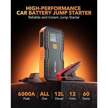 OXILAM Jump Starter 6000A for All Gas/12L Diesel, Car Battery Jumper Starter Portable, 12V Lithium Jump Box with Jumper Cables $52.61