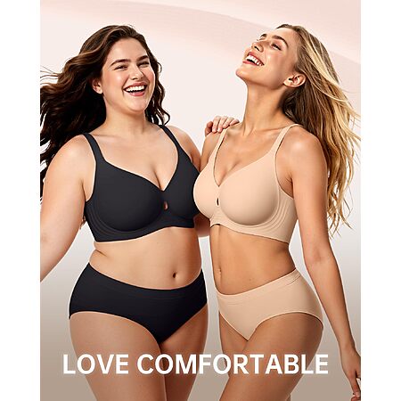 LetsJoli Black Bra Wireless Bras for Women No Underwire Seamless Support and All Day Comfort Tshirt Bras Early Fall Fashion  $8.99