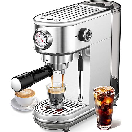atatix Espresso Machine with Milk Frother, 20 Bar Pressure Espresso Maker, with 44OZ Removable Tank, Compact Stainless Steel Coffee Machine  Silver $111