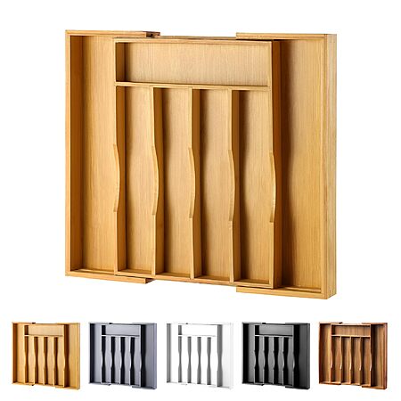 oridom Expandable Bamboo Kitchen Drawer Organizer for Cutlery and Utensils, Adjustable Bamboo Wood Cutlery Tray in Drawer for Flatware and Silverware in Kitchen, (Natural) $17.98
