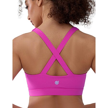 Cordaw Pickleball Sports Bras for Women High Support, Molded Cup Crisscross Back High Impact Workout Yoga Bra Pink L $13.99