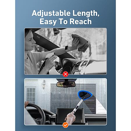 AstroAI 21" Windshield Cleaner Tool, Car Interior Detailing Cleaning Kit with Extendable Handle and 4 Upgraded High-Density Reusable Microfiber Pads $14.99