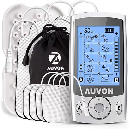 AUVON Dual Channel TENS Unit Muscle Stimulator Machine with 20 Modes, 2" and 2"x4" TENS Unit Electrode Pads $23.97