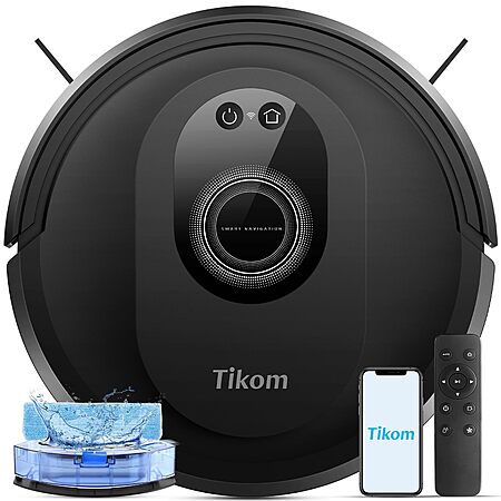 Tikom Robot Vacuum and Mop Combo, 5000Pa Robotic Vacuum Cleaner, 150 Min Max, App & Remote Control, Ideal for Hard Floor, Carpet, Pet Hair, Self-Charge(G8000 Max) $113.95