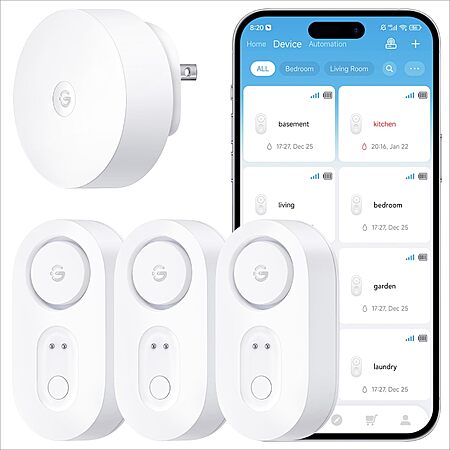 GoveeLife Upgraded Smart Water Leak Detector 1s with 1804 ft Ultra-Long Range, WiFi Water Sensor with SMS/Email/APP Push and Sound Alarm, 5-Year Battery Life, 3 Pack $39.04