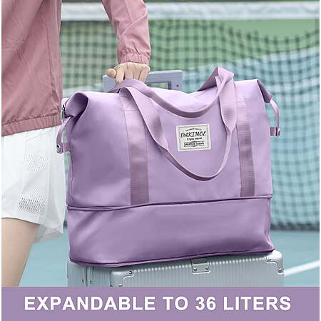DAKIMOE Weekender Bags for Women, Travel Bag Carry on Gym Bag, Travel Duffle Bag with Wet Dry Pocket/Front Phone Pocket/Trolley Sleeve Pocket $10.99
