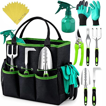 Heavy Duty Gardening Tools - Gardening Gifts for Women, Men, Mom, Dad - Durable, Ergonomic Garden Tools Set (Green) $26.98