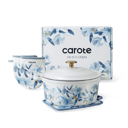 5-Qt CAROTE 9.5" Cast Iron Nonstick Dutch Oven w/ Dual Handles, Gloves & Pot Pad $33