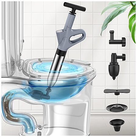 Mieaoll High-Pressure Air Drain Blaster w/ Pressure Gauge & Interchangeable Heads $20