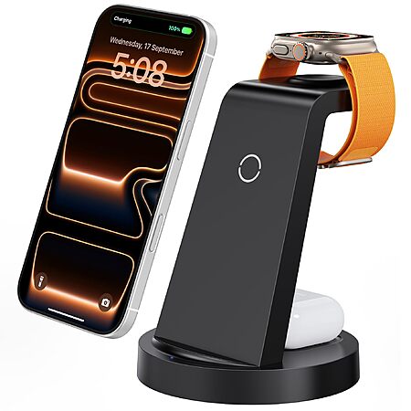 Anlmz 3 in 1 Charging Station Wireless Charger for iPhone / Apple Watch / AirPods $7.65