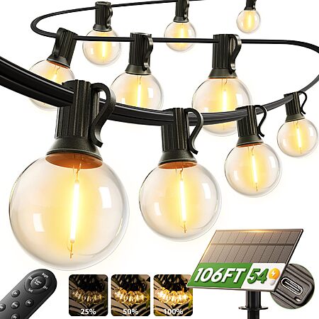 addlon 100FT 54LED Solar String Lights Outdoor Waterproof with Remote, USB