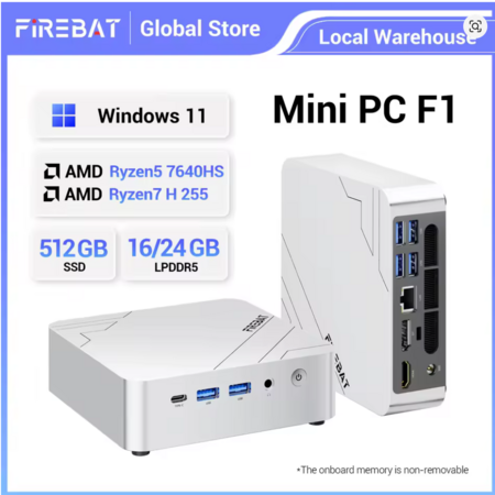 Firebat F1 Mini PC AMD Ryzen5 7640HS 24GB 512GB SSD LPDDR5 WiFi 6 Win11 $340.5 + Free Shipping