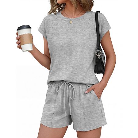 Ekouaer Cotton Pajamas for Women Set 2 Piece Cap Sleeve Lounge Sets