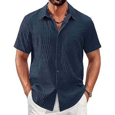Cotrasen Mens Short Sleeve Button Down Shirts Casual Textured Summer Shirt