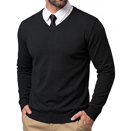 CRYSULLY Men V Neck Dress Sweaters Cable Knit Pullover Sweater