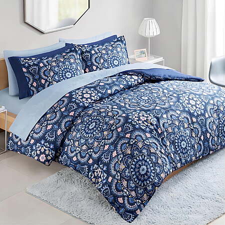 Regency Heights Queen Size Comforter Set, 9-Piece Bed in a Bag Queen Comforter Set with Comforter, Flat Sheets, Fitted Sheets with Side Pocket(Navy)s