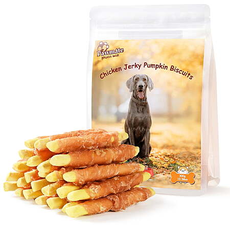 Pawmate Chicken Jerky Wrapped Pumpkin Biscuits Dog Treats, Promote Digestion Soft Chews for All Dogs, 11 oz