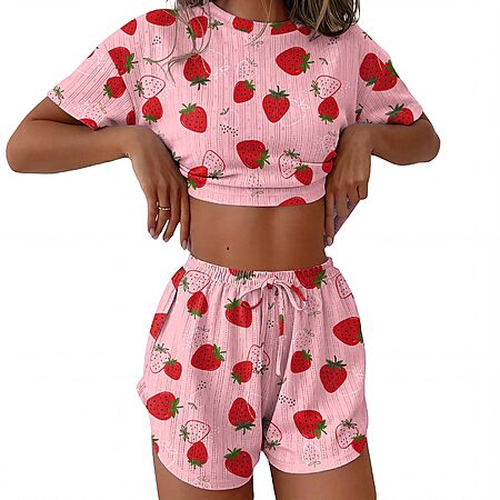 Ekouaer Womens Pointelle Pajama Sets 2 Piece Side Split Shorts Lounge Set