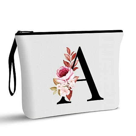 Vavabox A-Z Personalized Makeup Bag, Birthday Gifts for Women Mom, Gifts for Best Friend, Bride Bridesmaid Cosmetic bag (A, 01-White)