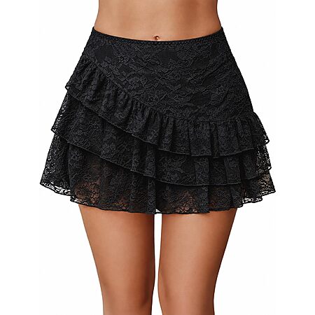 Avidlove Women's Y2k Lace Layered Mini Skirt High Waist Ruffle Short Skirt