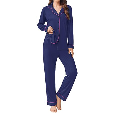 Ekouaer Womens Pajamas Set Button Down Long Sleeve Top & Pants Lounge Sets