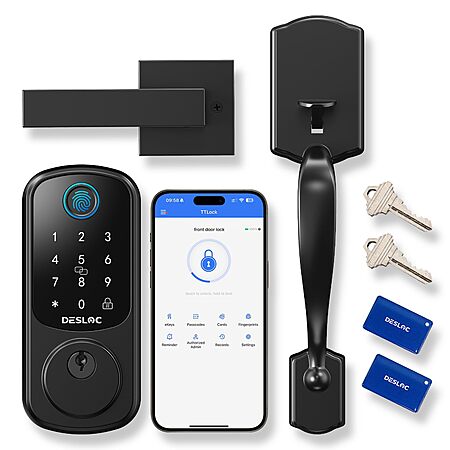 DESLOC B200 Smart Front Door Lock Handle Set, Fingerprint & App Control