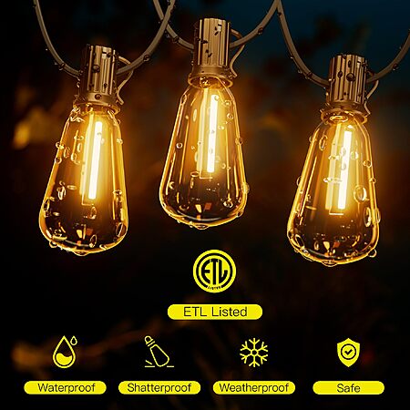 OHLUX Bistro String Lights Outdoor, 60FT Deck Lights with 32 Shatterproof ST38 Vintage Edison Bulbs, 2200K Warm Dimmable Connectable LED Light String