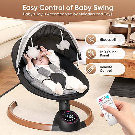 Babyeap Baby Swing for Infants, Bluetooth Control 5-point Harness Newborn Swing, 5 Sway Speed, 10 Lullabies, Gray