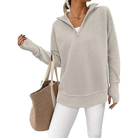 PRETTYGARDEN Womens Long Sleeve Quarter Zip Pullover Sweater with Thumb hole + $7.40 WMCB