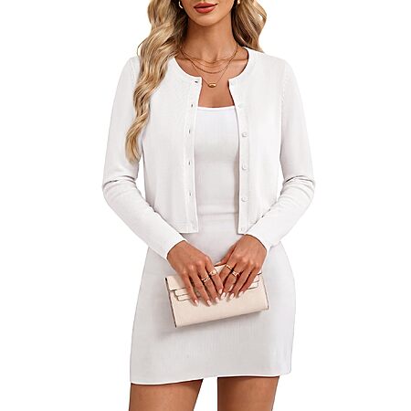 GRACE KARIN Women's White Cropped Cardigan Sweaters