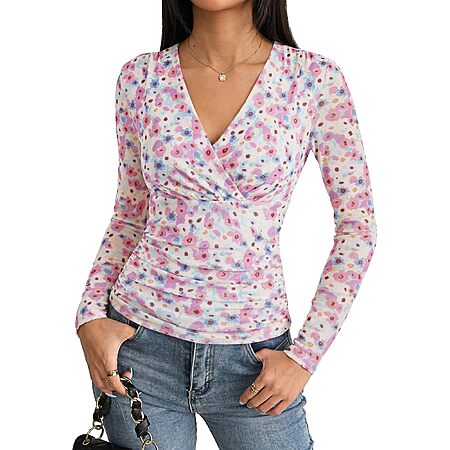 GRACE KARIN Womens Boho Mesh Tops Long Sleeve Dressy Blouse