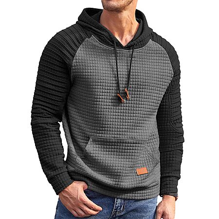 COOFANDY Men's Knit Hooded Sweatshirt Long Sleeve Drawstring Waffle Hoodies Pullover with Kanga Pocket