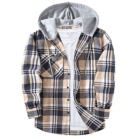 ZITY Men's Flannel Hoodie Shirts Casual Button Down Long Sleeve Plaid Shirt