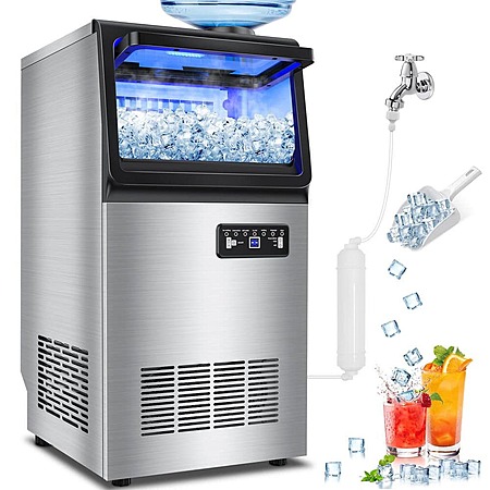 13.78 in. 120 lbs. / 24H Full Size Cube Commercial Freestanding Ice Maker with 20 lbs. Storage Bin in Stainless Steel