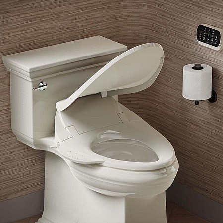 Purewash E750 Electric Bidet Seat for Elongated Toilets with Touchscreen Remote Control in Biscuit