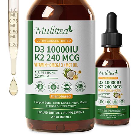 Mulittea (2 Pack) Vitamin D3 K2 Liquid 10000 IU w/ MK7, Omega-3 & MCT Oil