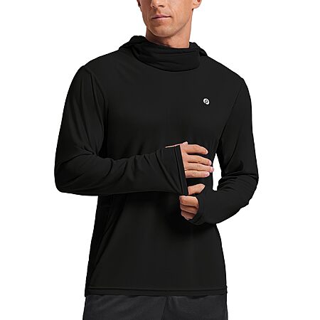 PINSPARK Men's UPF 50+ Fishing Hoodie with Mask UV Rash Guard Sun Shirts