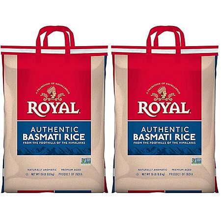 [S&S] Authentic Royal Basmati White Rice, 15 lbs (Pack of 2)