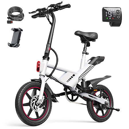 MIHOVER 14" Mini Electric Bike for Adults & Students,450W Max Speed 19Mph 3 Modes 30 Miles Range Rear Suspension, Class 2 E-Bike UL2849