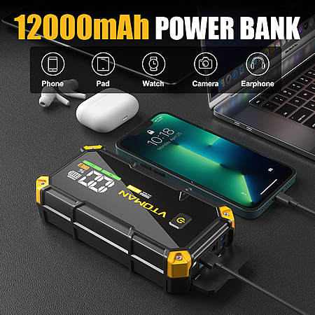 VTOMAN V8 Plus Car Jump Starter, 3500A Peak 12V Lithium Battery Booster Pack (9.0L Gas & 8.5L Diesel), Portable Jump Box (44.4Wh)with Jumper Cables