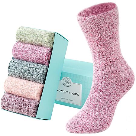 SISOSOCK 5 Pair Fuzzy Fluffy Soft Cozy Warm Comfy Socks Gifts for Women