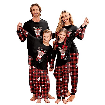 Ekouaer Family Christmas Pajamas Matching Sets with Print Tops and Pants
