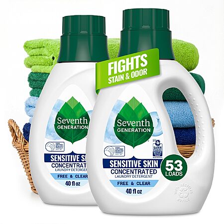 [S&S] Seventh Generation Laundry Detergent, Free & Clear, 40 oz, Pack of 2