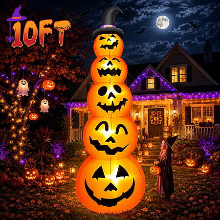 Yexmas 10ft Halloween Inflatable Pumpkins Outdoor Decor with Black Cat Tombstone and Spectre,Built-in LED Lights,for Halloween Party,Yard,Garden,Lawn