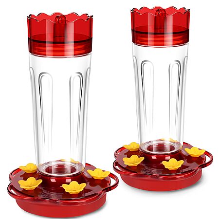 2 Pack Plastic Hummingbird Feeders for Outdoors Hanging Ant and Bee Proof,15 Ounces Red Hummingbird Feeder with 5 Feeding Ports and Perches (Plastic, 2)