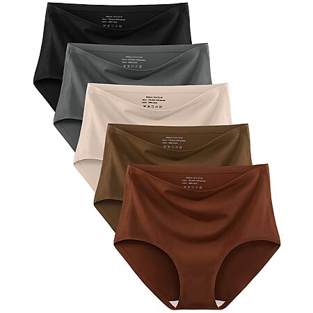 MISSWHO No Show High Waisted Seamless Womens Underwear Comfortable Panties Full Coverage Soft Stretchy Briefs 5 Pack, L