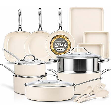 Gotham Steel TRUE VALUE 20 Pc Ceramic Pots and Pans Set Non Stick, Ceramic Cookware Set with Bakeware, Pot and Pan Set with Utensils, Non Stick Pots and Pan Set