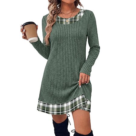 Fall Dresses for Women 2026 Trendy Long Sleeve Dress Cute Christmas Green L